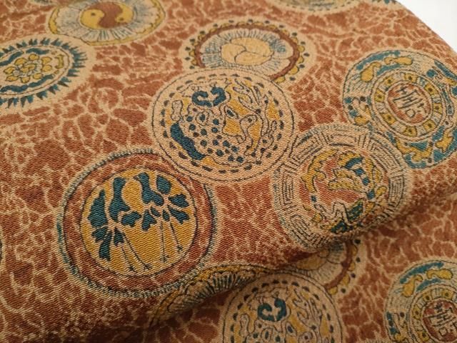 平和屋着物●つけ帯　型染め　動物丸文　鬼しぼ縮緬　正絹　逸品　CABB5660hy 平和屋着物○つけ帯 型染め 動物丸文 鬼しぼ縮緬 正絹 逸品 CABB5660hy