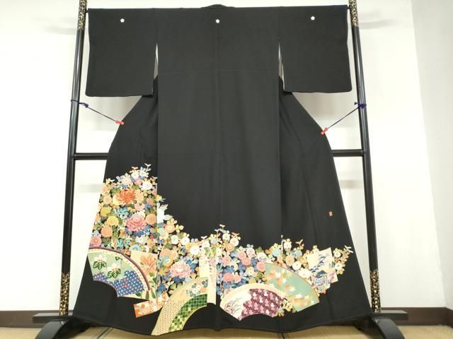 平和屋着物 本加賀友禅作家 土田外男 黒留袖 地紙草花文 正絹 ud