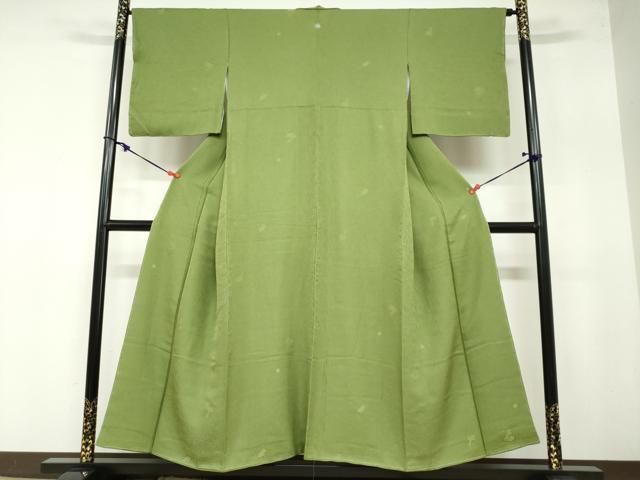 平和屋着物 上質な色無地 草花地紋 草色 さが美扱い 正絹 ud