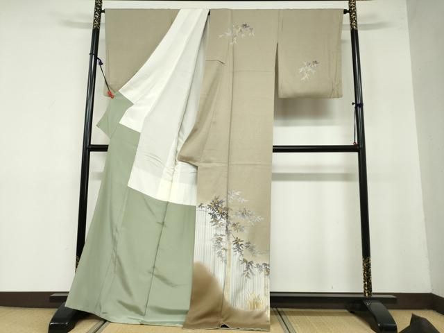 平和屋着物 訪問着 枝葉文 暈し染め 金銀彩 正絹 ud