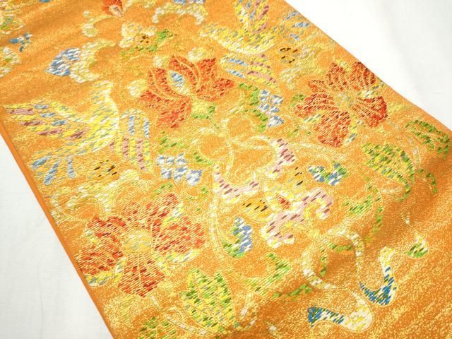 平和屋着物 六通柄 本袋帯 向かい鳥花文 金糸 正絹 hy