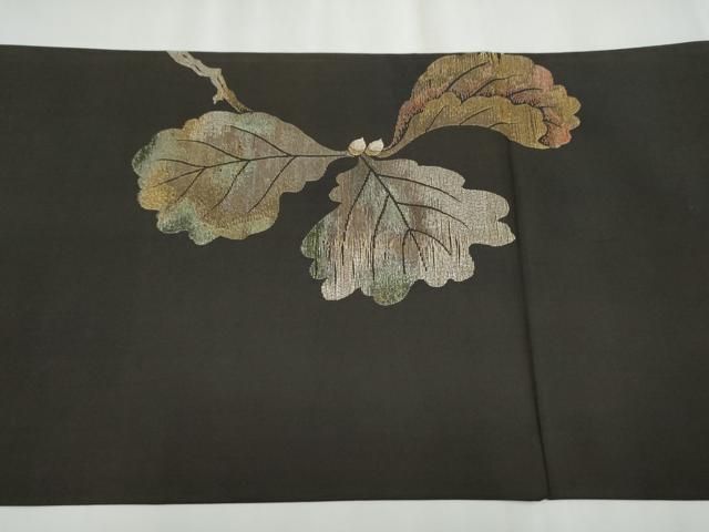  平和屋着物 太鼓柄 京袋帯 総刺繍 枝葉文 黒地 金銀糸 正絹 hy 袋帯 帯