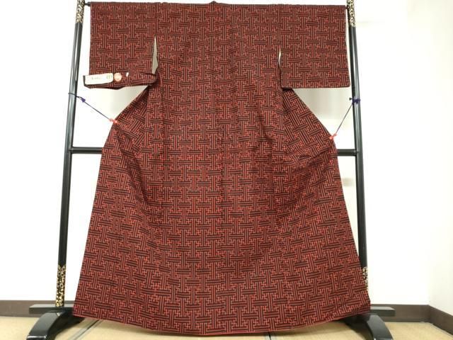 平和屋着物 久留米絣 袷 綿 秋名 柄 黒地 証紙付き ud