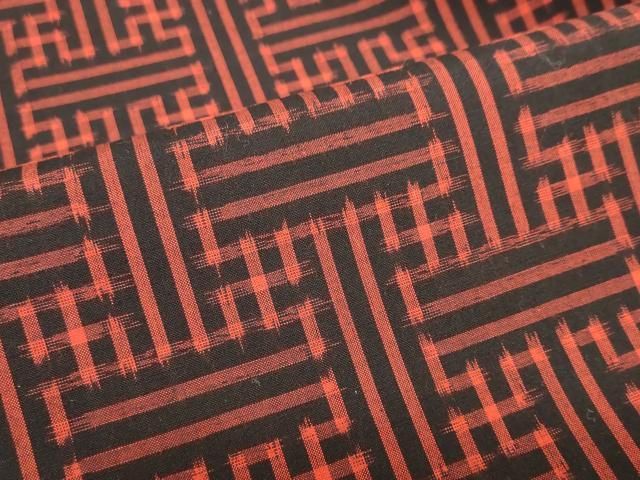  平和屋着物 久留米絣 袷 綿 秋名 柄 黒地 証紙付き ud 紬 着物