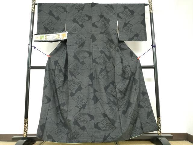 平和屋着物 本場結城玉紬 結織苑 80亀甲 色紙重ね草花文 証紙付き 正絹 ud