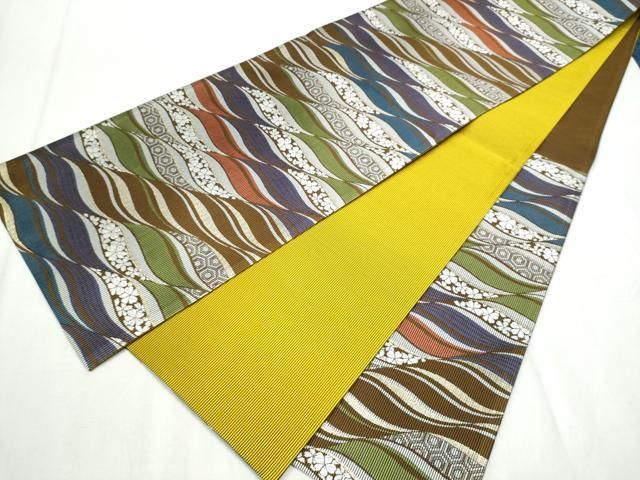  平和屋着物 六通柄袋帯 唐織 銘仙 霞吉祥文 金糸 正絹 hy 袋帯 帯