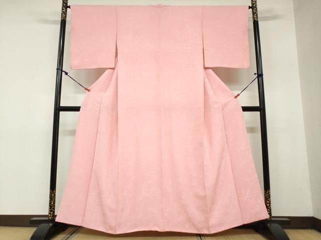 平和屋着物 上質な色無地 草花地紋 薄紅色 正絹 ud