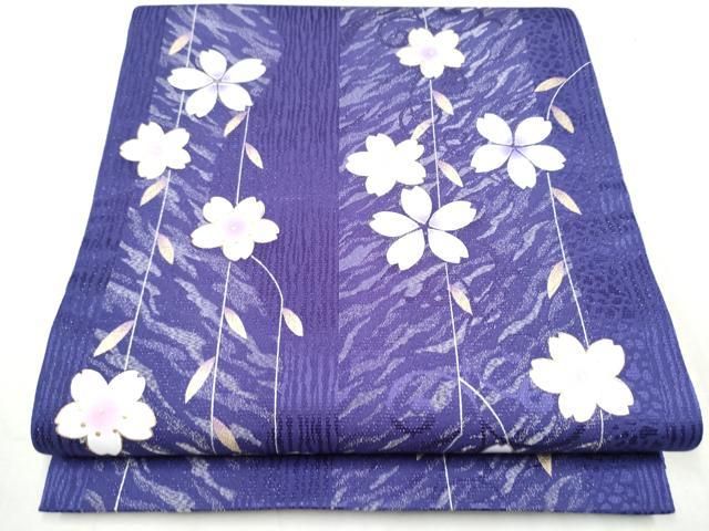 平和屋着物 両面 全通柄袋帯 枝垂れ桜文 銀通し地 正絹 hy