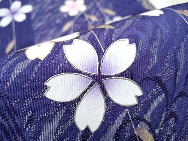  平和屋着物 両面 全通柄袋帯 枝垂れ桜文 銀通し地 正絹 hy 袋帯 帯