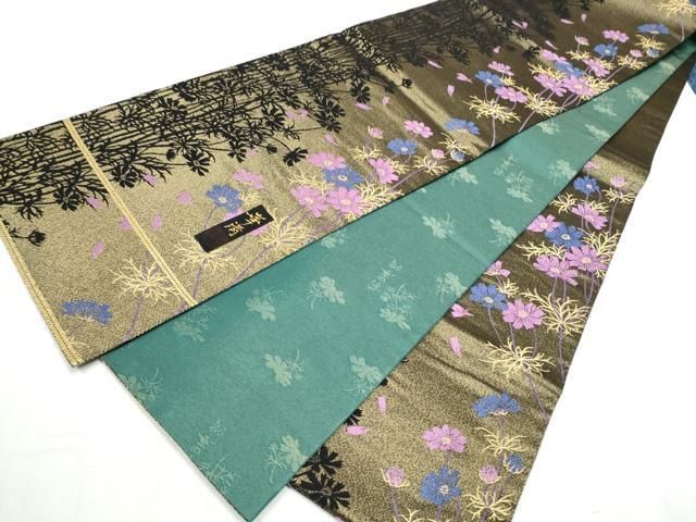 平和屋着物○巨匠 前田華清 手描き 六通柄袋帯 唐織 枝花文 金糸 正絹