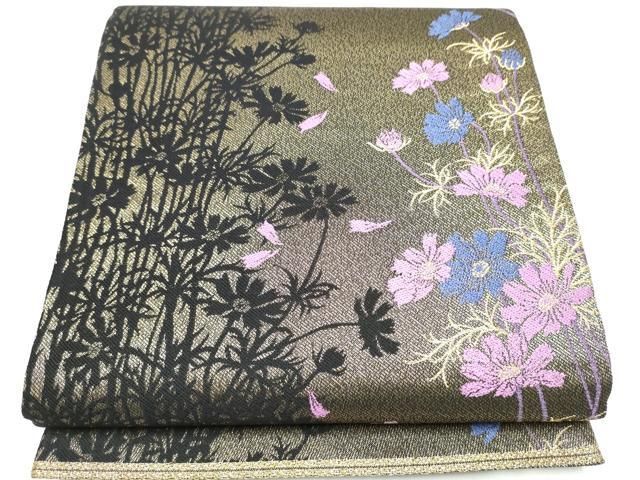 平和屋着物 巨匠 前田華清 手描き 六通柄袋帯 唐織 枝花文 金糸 正絹 hy