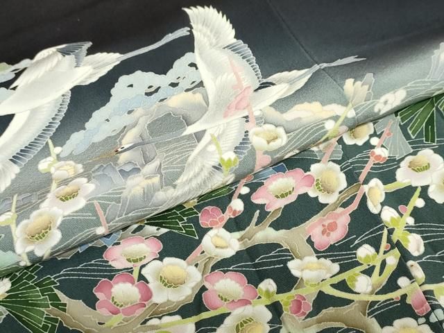  平和屋着物 本加賀友禅作家 吉村伊佐子 黒留袖 流水飛鶴樹林文 暈し染め 正絹 ud 黒留袖 着物