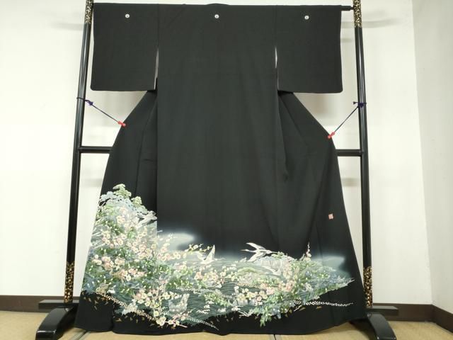平和屋着物 本加賀友禅作家 吉村伊佐子 黒留袖 流水飛鶴樹林文 暈し染め 正絹 ud