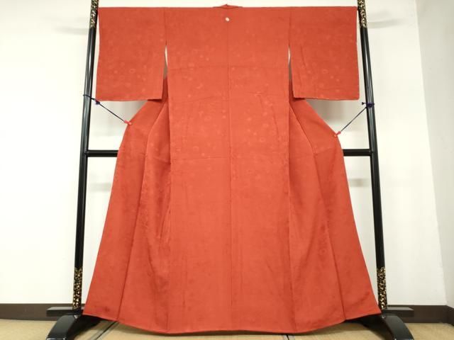 平和屋着物 上質な色無地 流水草花籬地紋 紅海老茶色 正絹 ud