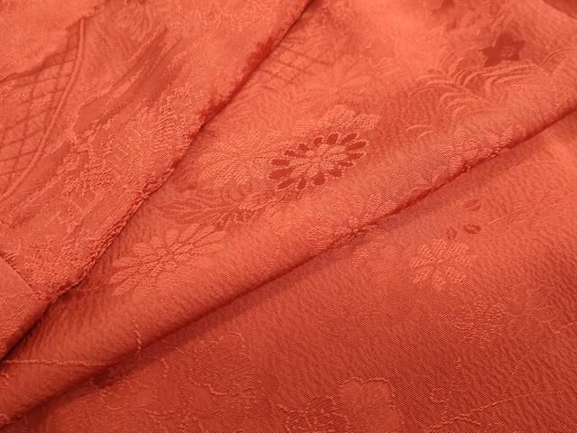 平和屋着物 上質な色無地 流水草花籬地紋 紅海老茶色 正絹 ud