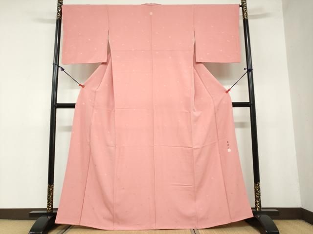 平和屋着物 上質な色無地 作家物 草花地紋 甚三紅色 高島屋扱い 正絹 ud