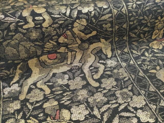  平和屋着物 六通柄袋帯 紬地 狩猟文 金糸 正絹 hy 袋帯 帯