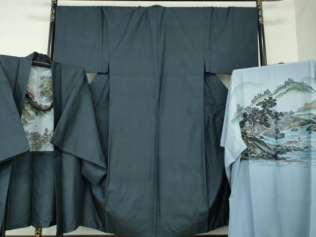 平和屋着物 男性 本場大島紬 アンサンブル 長襦袢 袷 セット キングサイズ 長羽織 100亀甲 総詰め 正絹 ps