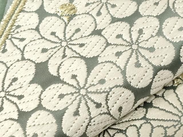  平和屋着物 六通柄袋帯 唐織 片輪車花文 金糸 正絹 dy 袋帯 帯