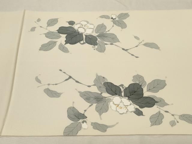 平和屋着物●塩瀬　九寸開き名古屋帯　手描き　草花文　正絹　逸品　CABA9194dy 平和屋着物○塩瀬 九寸開き名古屋帯 手描き 草花文 正絹 逸品