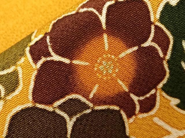  平和屋着物 九寸名古屋帯 型染め 草花文 金彩 鬼しぼ縮緬 正絹 dy 名古屋帯 帯