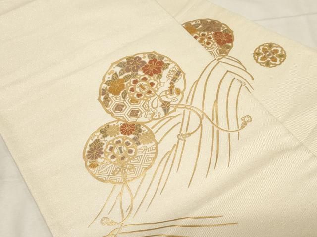 平和屋着物 九寸名古屋帯 鏡裏立波花文 金通し地 正絹 dy