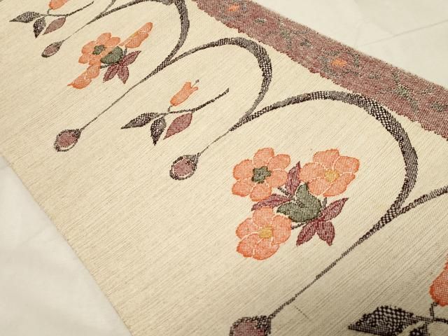 平和屋着物 八寸名古屋帯 紬地 草花文 名古屋仕立て 正絹 dy