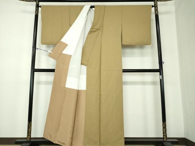  平和屋着物 上質な色無地 小花地紋 榛色 正絹 ps 色無地 着物