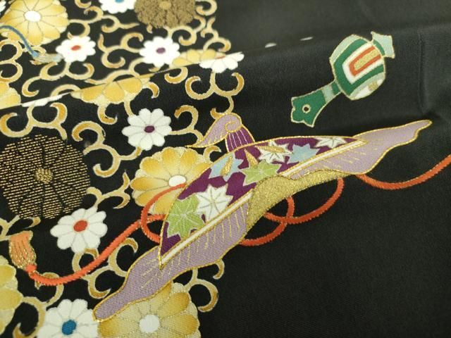 平和屋着物○創業460年・千總 黒留袖 駒刺繍 宝尽くし花文 金彩 そごう