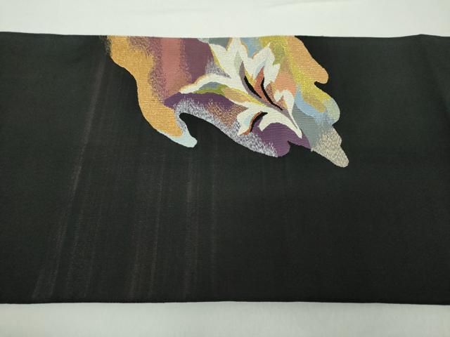  平和屋着物 綴錦織元 安田織鴻 爪掻き本綴れ 八寸名古屋帯 更紗花文 黒地 金銀糸 たとう紙 共 き 正絹 ps 名古屋帯 帯