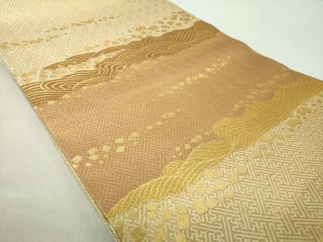 平和屋着物 本場筑前博多織 草木染 手織工房 染匠 小森久 両面 全通柄袋帯 本草木染 たとう紙 共 き 正絹 ps 袋帯 帯