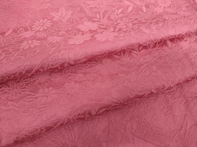 平和屋着物 上質な色無地 草花地紋 中紅色 正絹 ps