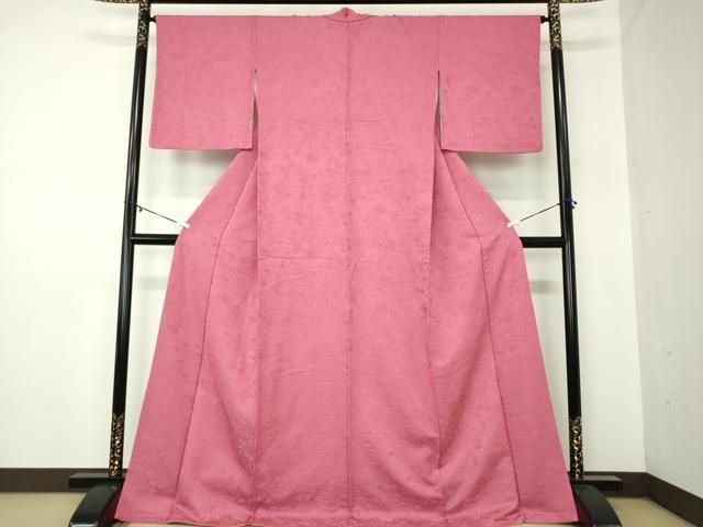 平和屋着物 上質な色無地 草花地紋 中紅色 正絹 ps