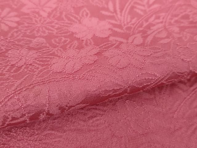  平和屋着物 上質な色無地 草花地紋 中紅色 正絹 ps 色無地 着物