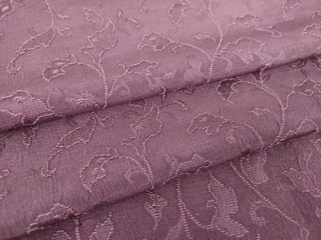 平和屋着物 上質な色無地 お召縮緬 唐草地紋 古代紫色 正絹 ps