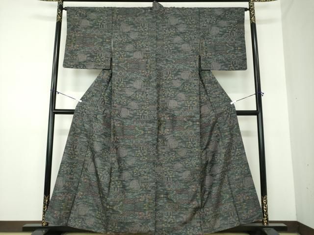 平和屋着物 本場大島紬 7マルキ 総絣 花丸文 正絹 ps