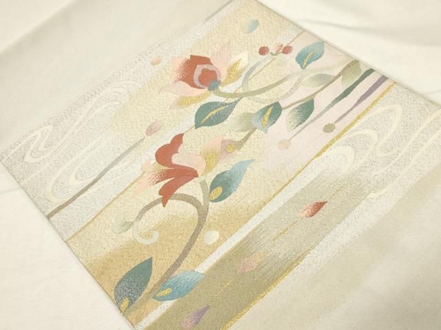 平和屋着物 爪搔き本綴れ 八寸名古屋帯 草花文 金銀糸 dy