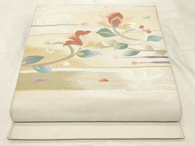 平和屋着物 爪搔き本綴れ 八寸名古屋帯 草花文 金銀糸 dy