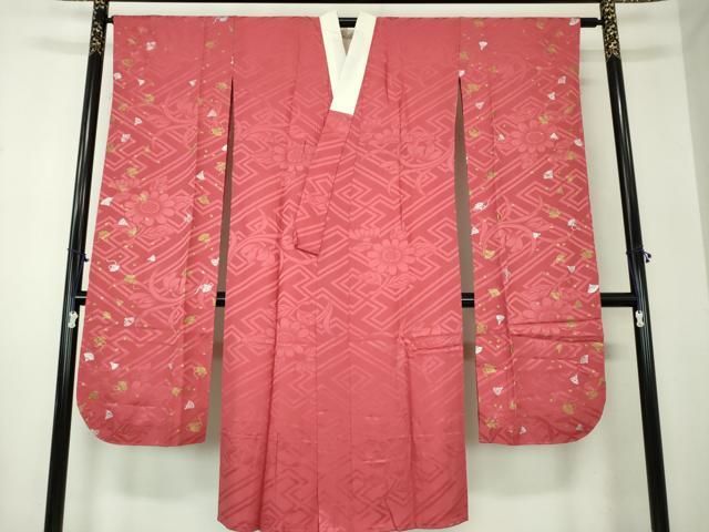 平和屋着物 振袖用長襦袢 袷 紗綾形花地紋 扇面花文 金銀彩 正絹 ps