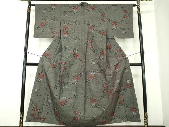 平和屋着物 本場大島紬 7マルキ 花唐草文 正絹 ps