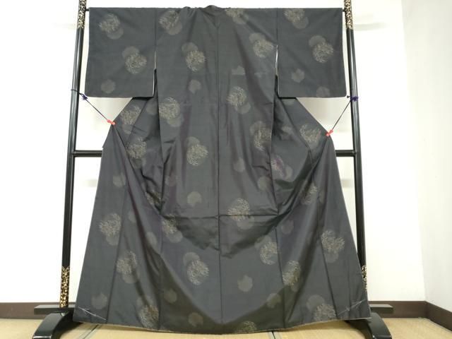 平和屋着物 本場大島紬 地空き 雪輪草花文 反端付き 正絹 ud