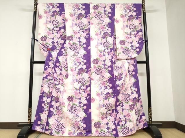 平和屋着物 H L アッシュエル HENRI LUC CHAPUIS 小振袖 二尺袖 草花文 金彩 洗える着物 ud