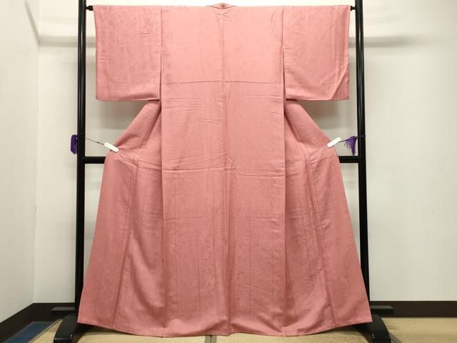 平和屋着物 上質な色無地 辻が花地紋 甚三紅色 正絹 gh