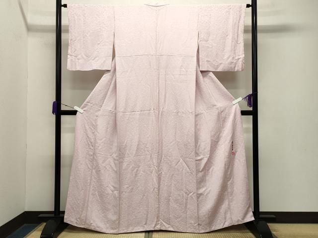 平和屋着物 上質な色無地 草花地紋 霊芝草木染 鴇鼠色 正絹 gh