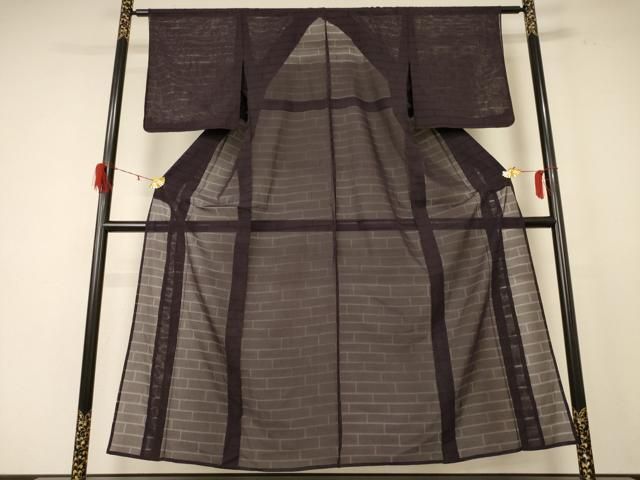 平和屋着物 夏物 色無地 縦絽 黒鳶色 高島屋扱い 正絹 jd