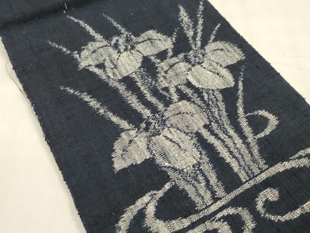 平和屋着物 八寸名古屋帯 紬地 流水杜若 正絹 cm