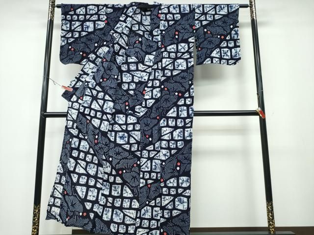 平和屋着物∴夏物 浴衣 有松鳴海絞り 石畳草花文 綿 ng