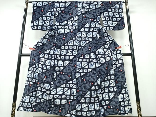 平和屋着物∴夏物 浴衣 有松鳴海絞り 石畳草花文 綿 ng