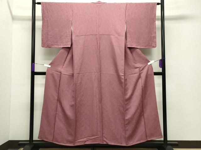 平和屋着物 上質な色無地 草木地紋 蘇芳香色 正絹 gh