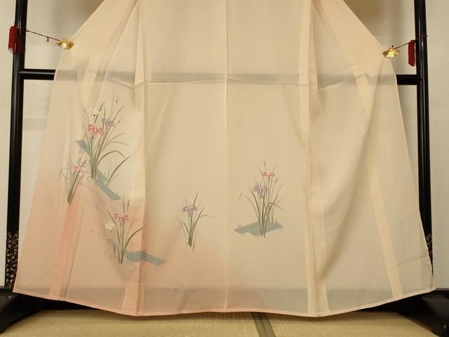 平和屋着物＊夏物　訪問着　絽　流水草花文　暈し染め　正絹　逸品　AABE2668jd 平和屋着物＊夏物 訪問着 絽 流水草花文 暈し染め 正絹 逸品